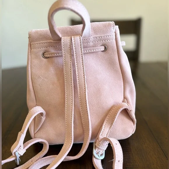 Like New Brandy Melville Pink Suede Mini Backpack, Drawstring/Snap Closure - Picture 12 of 14